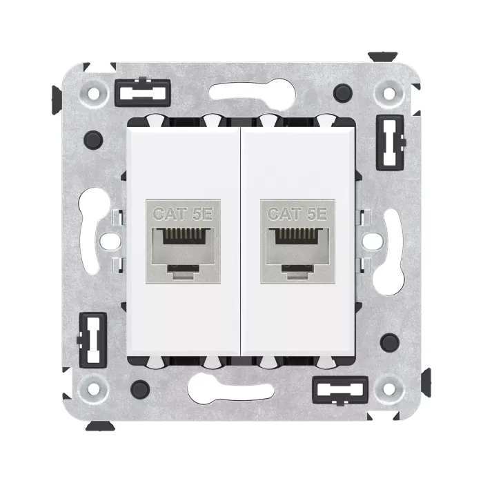 Компьютерная розетка RJ-45 без шторки в стену, кат.5e двойная экранированная, "Avanti", "Белое облако"