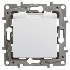 Розетка 1-м СП Etika 16А IP44 250В 2P+E с заземл. защ. шторки с крышкой немецк. стандарт безвинтов. клеммы механизм бел. Leg 672232
