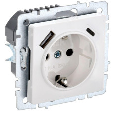 Розетка BRITE РЮш11-1-БрБ 16А с USB A+C 18Вт с заземл. защ. шторки механизм бел. IEK BR-R14-16-U22-018-K01