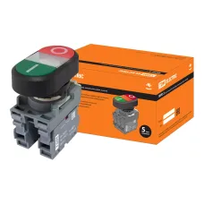Кнопка двойная MPD2-11С (зеленая/красная) (LED) в сборе d22мм/220В (I/O) линза прозрачная TDM