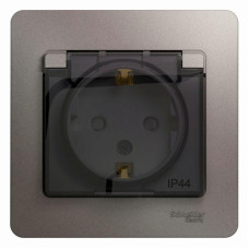 Розетка 1-м СП Glossa 16А IP44 250В с заземл. защ. шторки с крышкой в сборе платина SE GSL001248