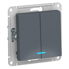 Выключатель 2-кл. СП AtlasDesign 10А IP20 (сх. 5а) 10AX с подсветкой механизм грифель SE ATN000753