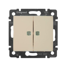 Выключатель 2-кл. СП Valena 10А IP31 250В с зел. подсветкой механизм сл. кость Leg 774328
