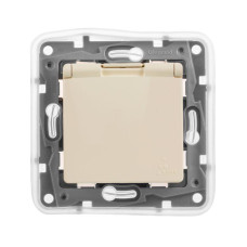 Розетка 1-м СП Etika 16А IP44 2P+E с заземл. защ. шторки с крышкой немецк. стандарт безвинтов. клеммы механизм сл. кость Leg 672332