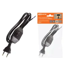 Шнур с плоской вилкой и светорегулятором ШУ05С2 (200Вт, RL) ШВВП 2х0,75мм2 2м. черный TDM