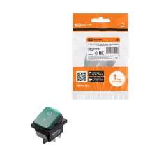 KCD4-201N/HS 250В AC/DC, 2P, 15А, (4с), ON-OFF, черный корпус, зеленая клавиша, LED, IP54 TDM