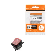 KCD4-201N/HS 250В AC/DC, 2P, 15А, (4с), ON-OFF, черный корпус, красная клавиша, LED, IP54 TDM