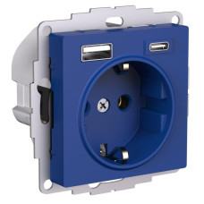 Розетка AtlasDesign 16А с 2-мя заряд. устройствами USB тип A+C 5В/2.4А/3.0А 2х5В/1.5А механизм аквамарин SE ATN001132