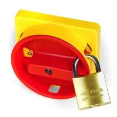 Желтая площадка 67х67 - красная ручка B64 22мм с замком для серии А DKC AZ6601