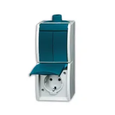 Блок из 2-кл. выключателя и розетки SCHUKO для откр. монтажа IP44 серия ocean сер./сине-зел. ABB 1684-0-0324